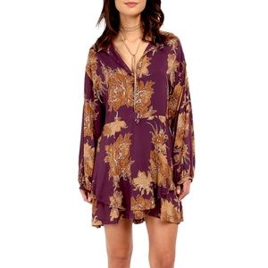 Free People Shake It Floral Mini Shirt Dress in Berry Combo XS